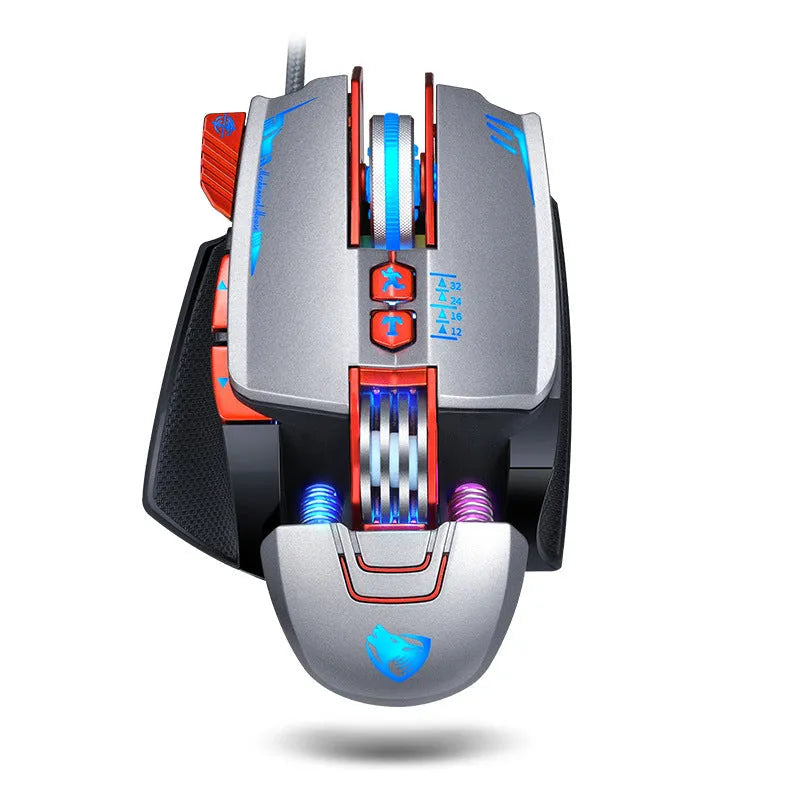 Thunder Wolf V9 wired gaming mouse showing ergonomic shape and six programmable buttons
