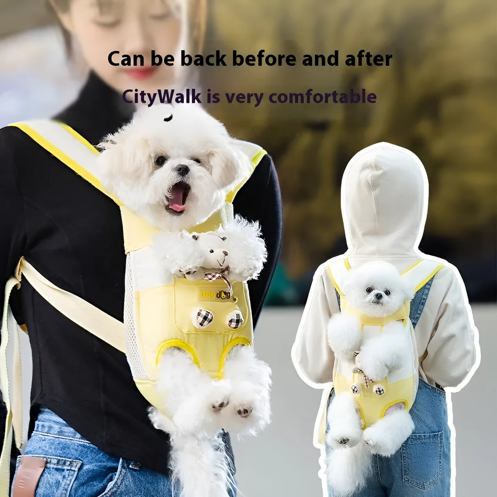 Soft canvas pet chest carrier bag with animal pattern in multiple colour and size options.