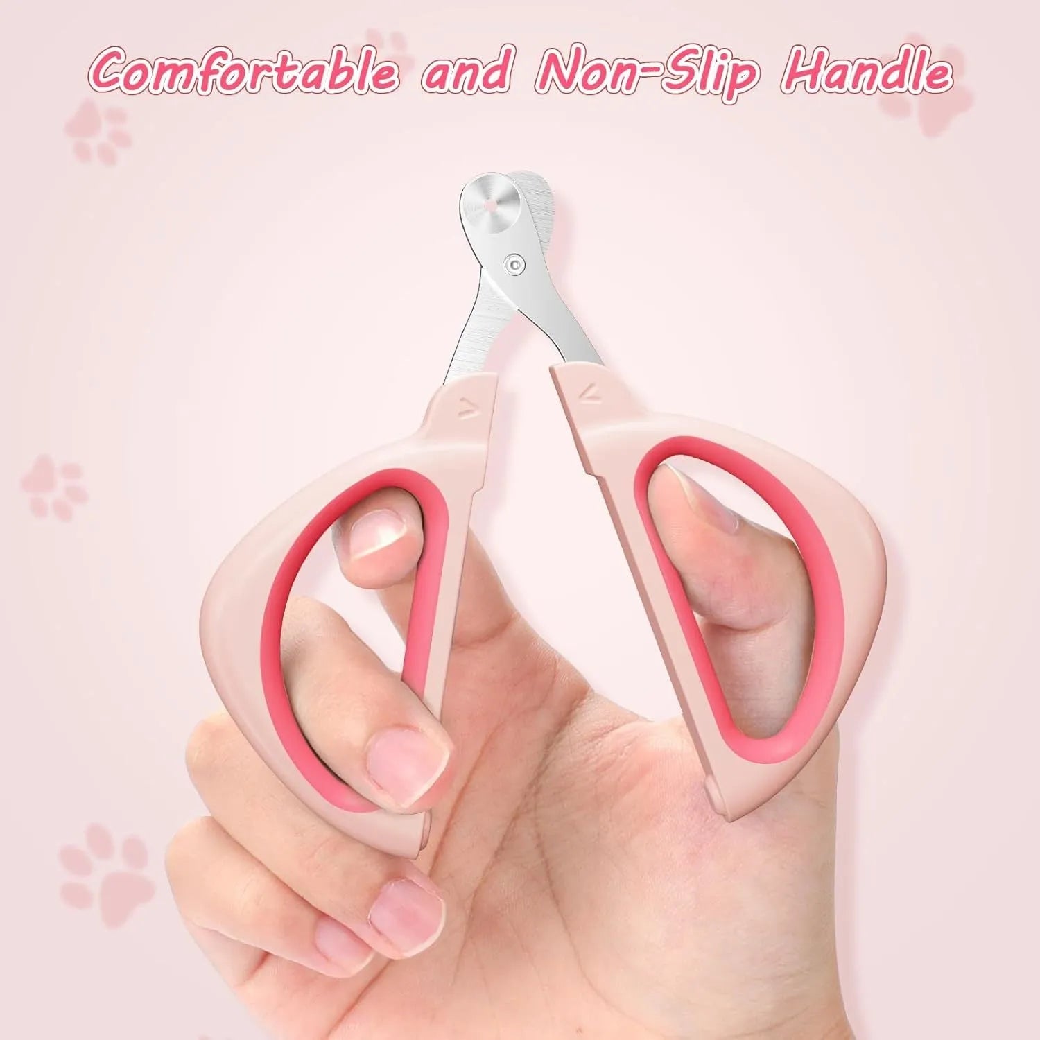 Cat nail clipper with positioning round hole and non-slip handle in blue and pink colours