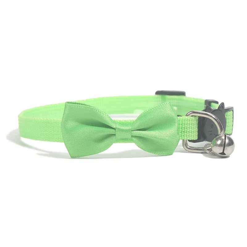 Adjustable nylon cat collar with bell in striped pattern available in multiple colours like red blue and green