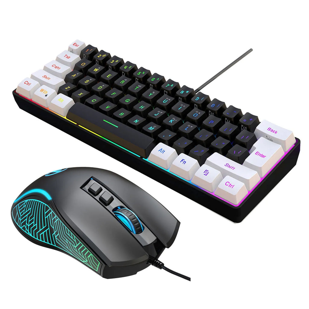 Simple wired 61-key membrane keyboard in white and black colour with compact dimensions and USB cable