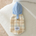 Blue corduroy chessboard grid hooded vest for small dog with traction hood design