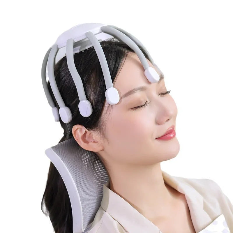 USB-powered head massager with multiple massage claws for scalp tension relief