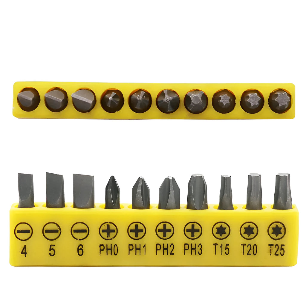 L-shaped double-headed socket wrench with 10 steel drill bits for confined space repairs