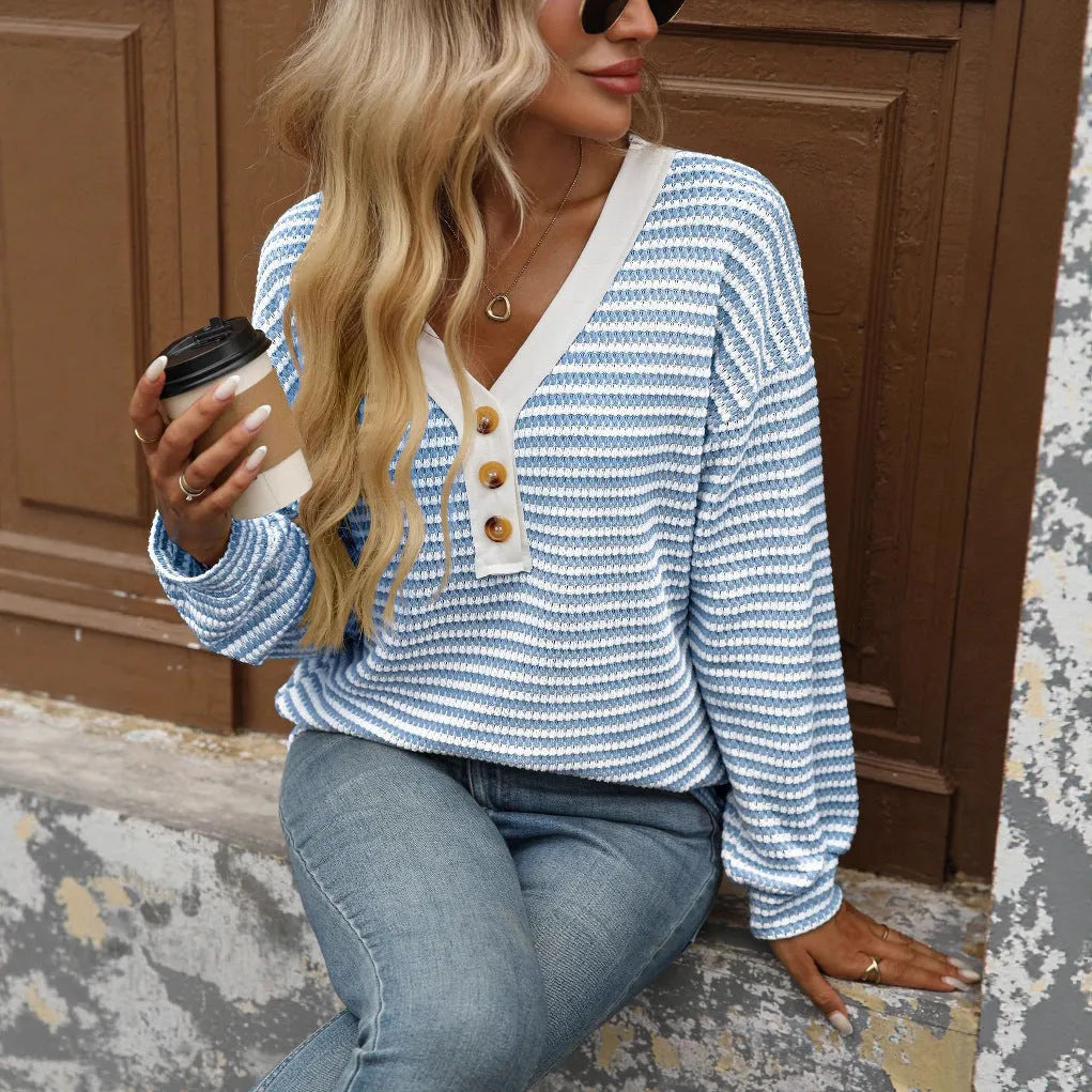 Women's V-neck patchwork pullover top in polyester fabric available in five colours