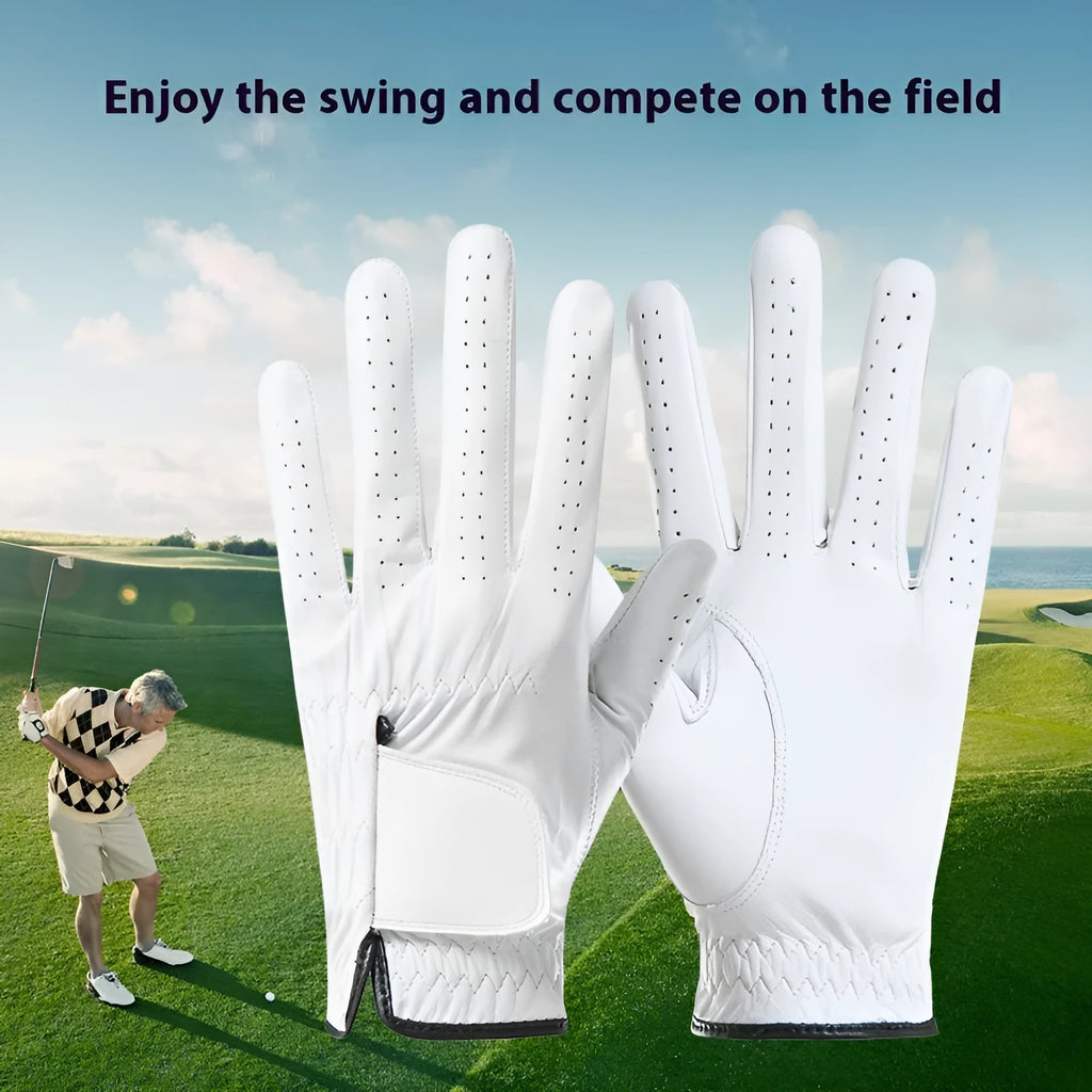 Men's leather breathable non-slip glove, left hand, black colour, finger glove style for work