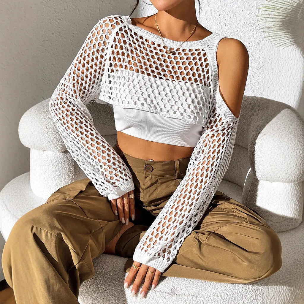 Imitation cotton mesh shirt with hollowed navel design in a choice of six colours