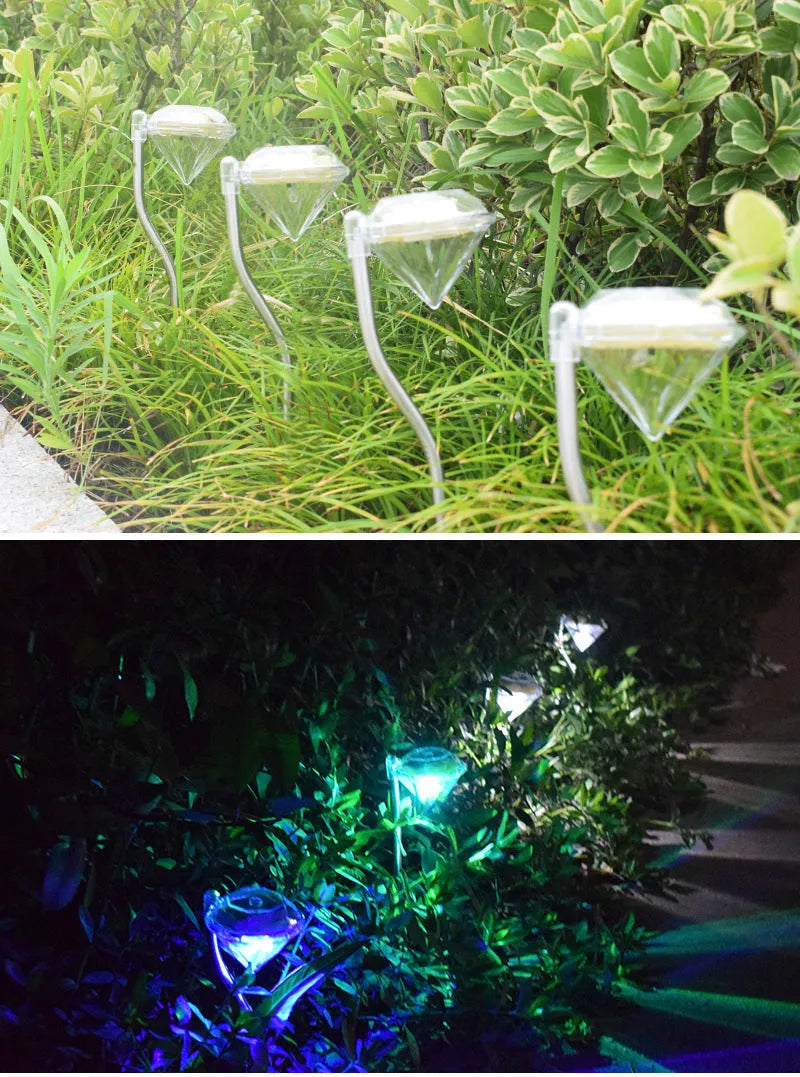White diamond-shaped solar garden light with poly-silicon panel for automatic outdoor illumination