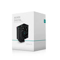 Black twin tower CPU air cooler with digital temperature display and dual fans