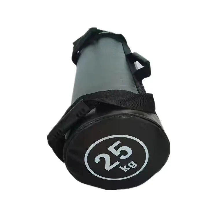 Flat white PVC fitness training sandbag for weight lifting and strength conditioning.