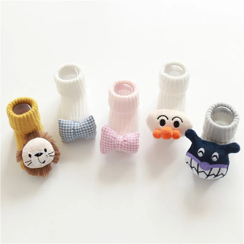 Cotton baby floor socks with anti-slip soles in multiple colours and patterns