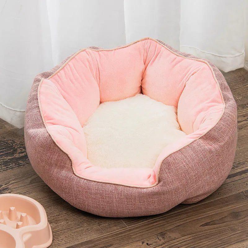 Blue octagonal pet bed with removable mat for a small dog or cat.
