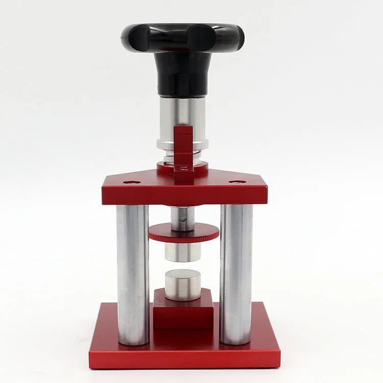 Watch repair spiral presser tool with a set of 20 plastic moulds for pressing on watch back covers.