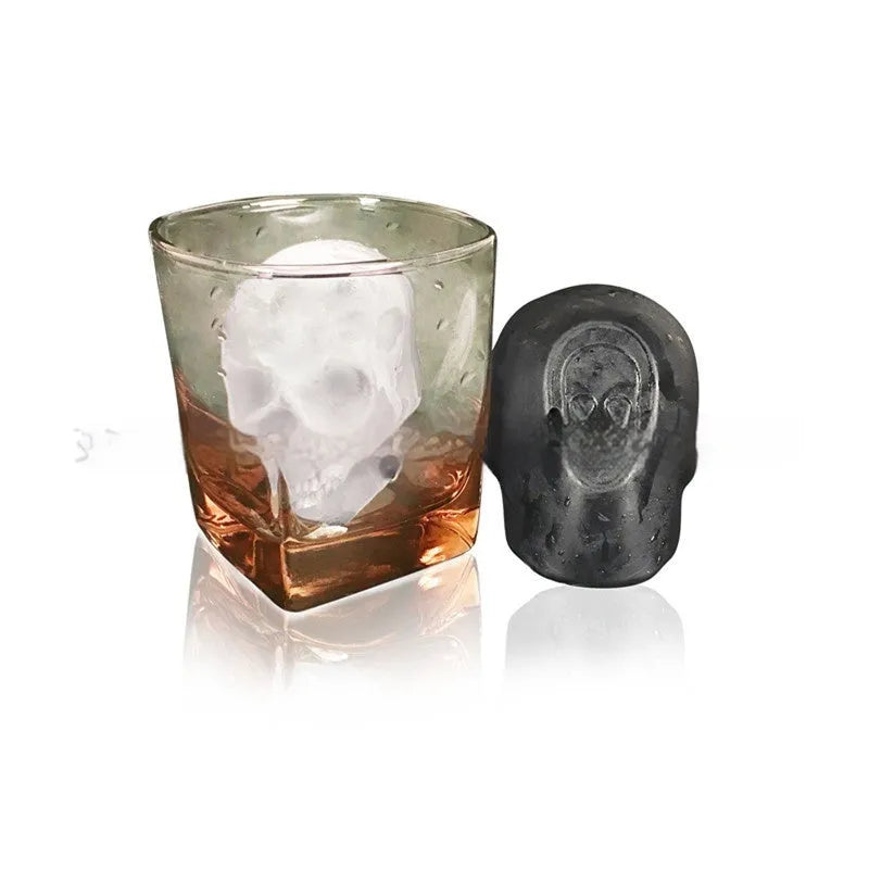 Silicone Halloween skull ice cube tray producing 3D skull-shaped ice