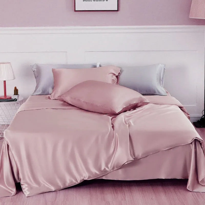Silk duvet cover in bright brown colour showing double-sided plain weave construction