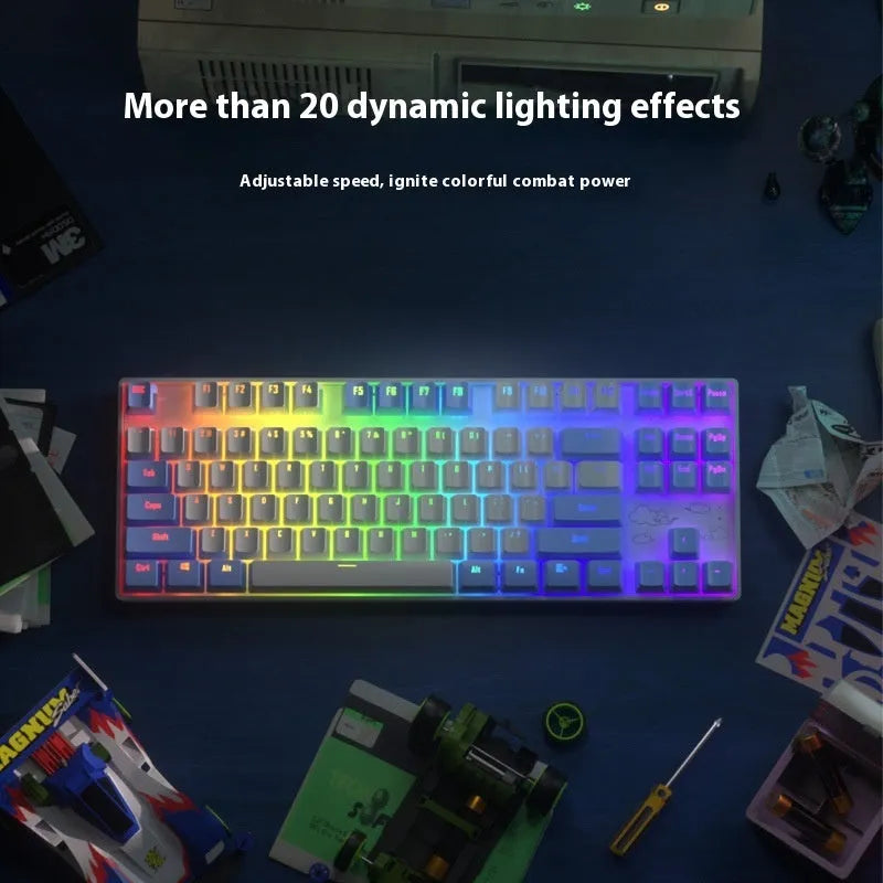 Wireless Bluetooth mechanical keyboard with metal construction in blue white or purple white colours