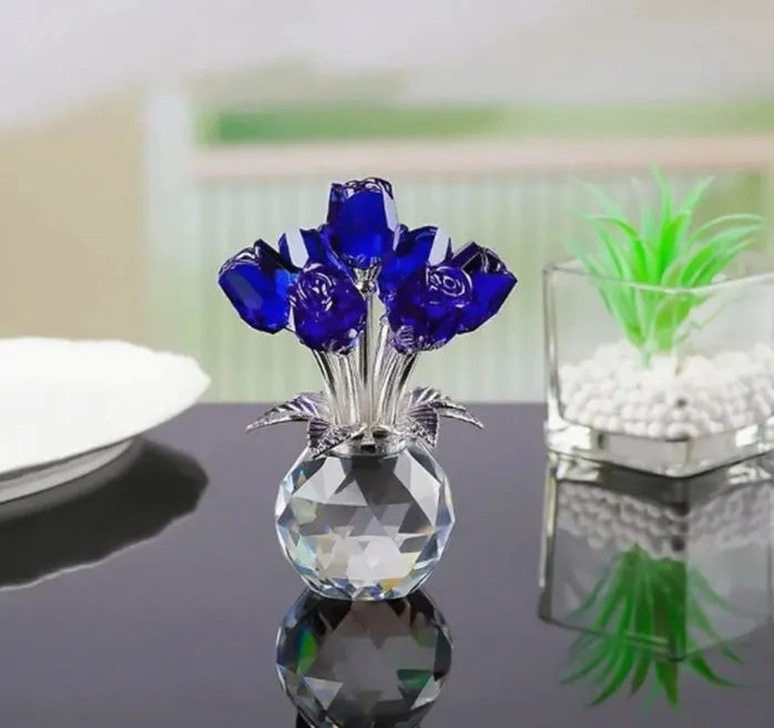Geometric K9 crystal glass rose ornament in a choice of seven colours on a plain background.