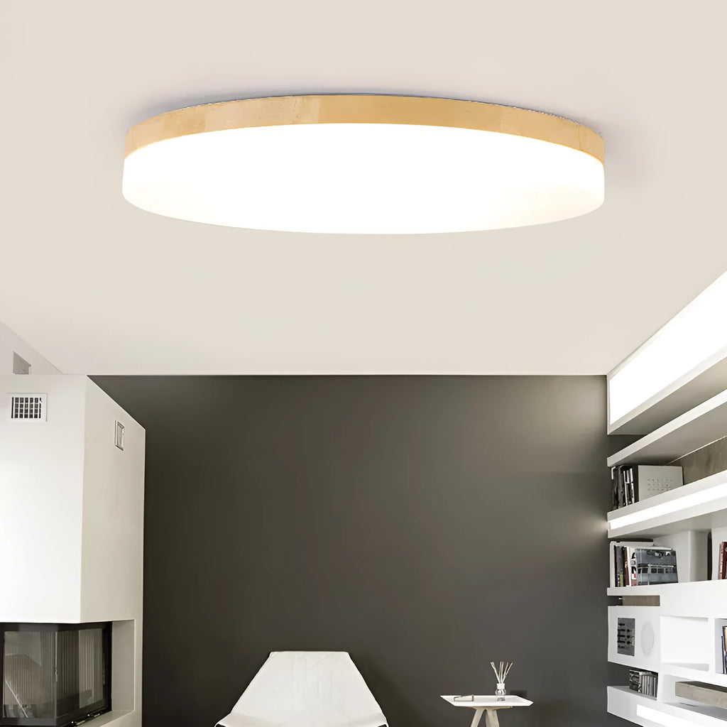 Japanese minimalist style ceiling light with wood frame and white acrylic shade