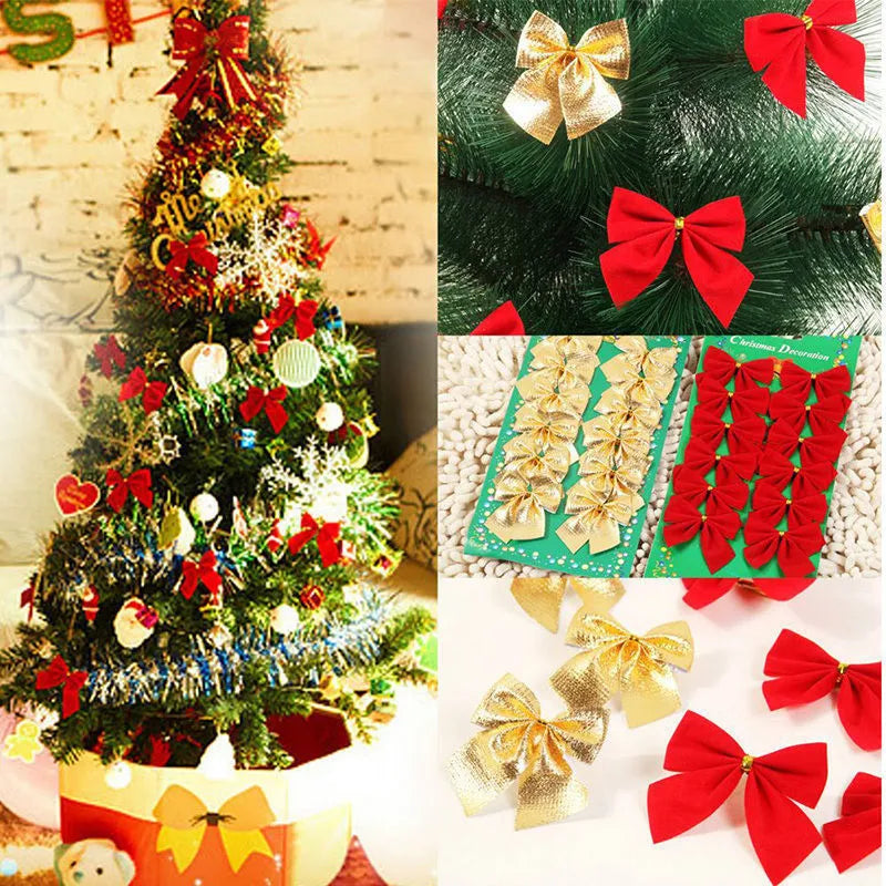 Red, gold, silver, and red gold 5cm polyester Christmas decoration bows for tree ornaments and gifts.