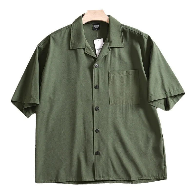 Men's loose fit summer cardigan shirt in quick-drying polyester fabric with Japanese fresh style