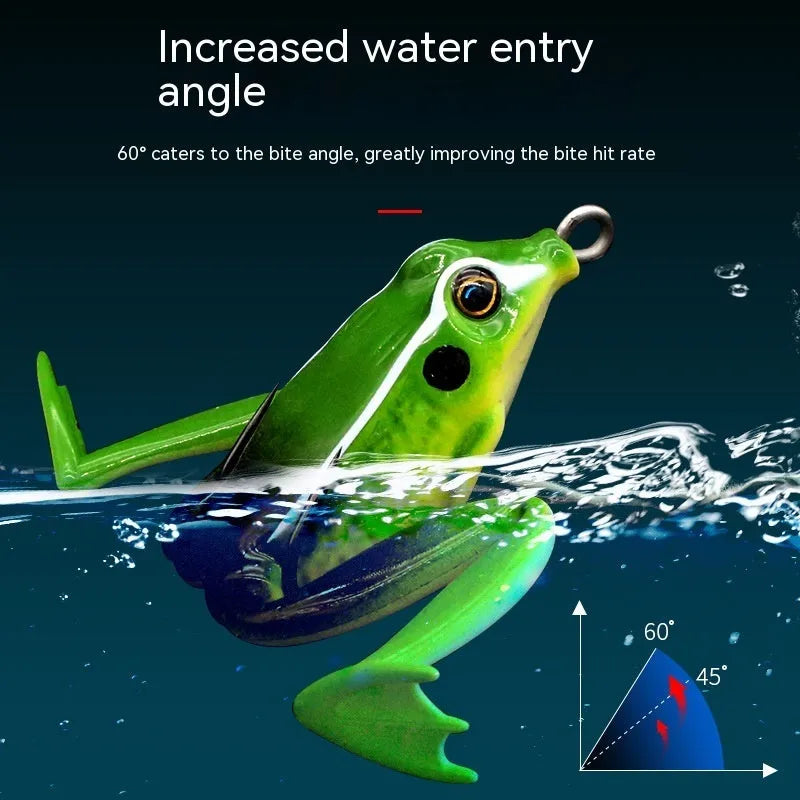 Bionic Real Thunder Frog Snake Head fishing lure with double hooks in grass green colour variant
