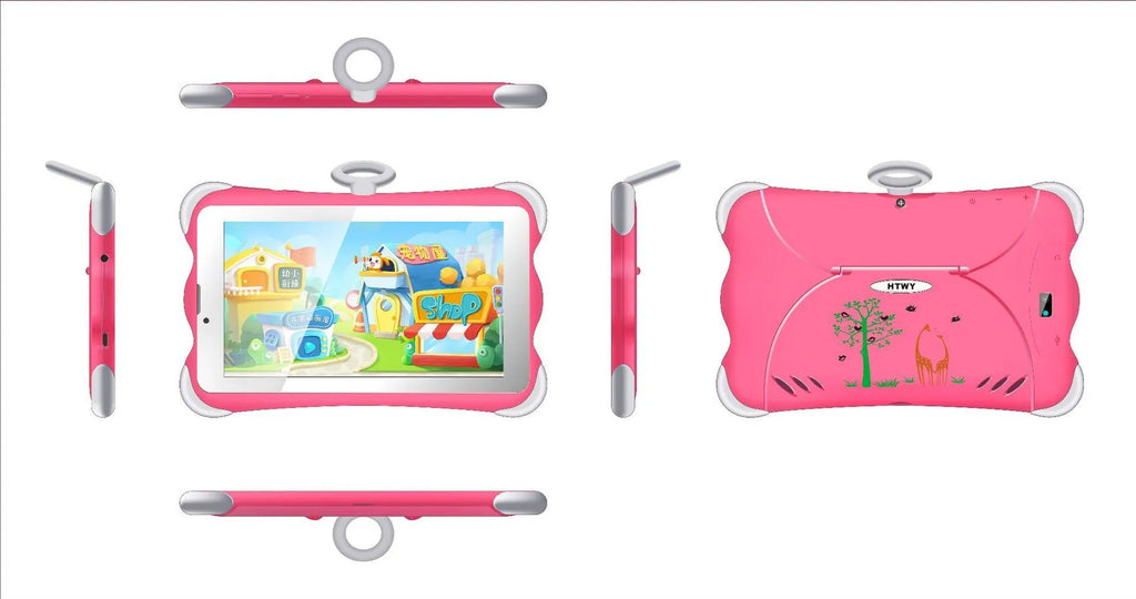7-inch children's learning tablet with built-in stand in cartoon colours