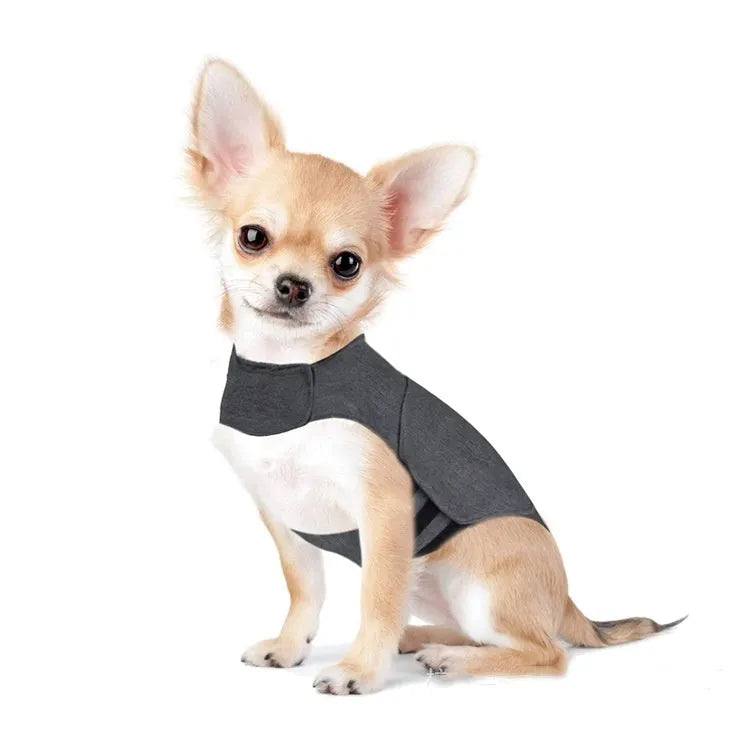 Heather grey dog anxiety jacket or pressure vest for small to extra large breed sizes.