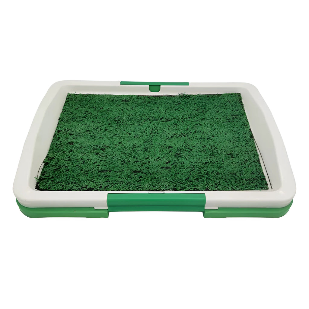 Green synthetic turf dog toilet tray with three-layer construction for indoor potty training