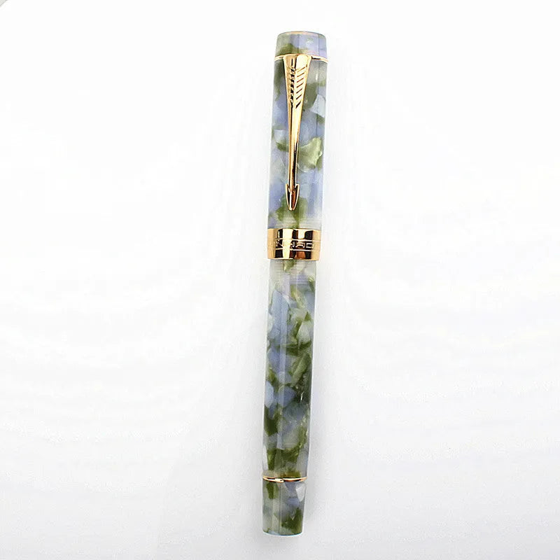 Deep bath green metal ballpoint pen showing three tip size options: 0.5mm fine, 0.7mm medium, and 1.0mm graphic art