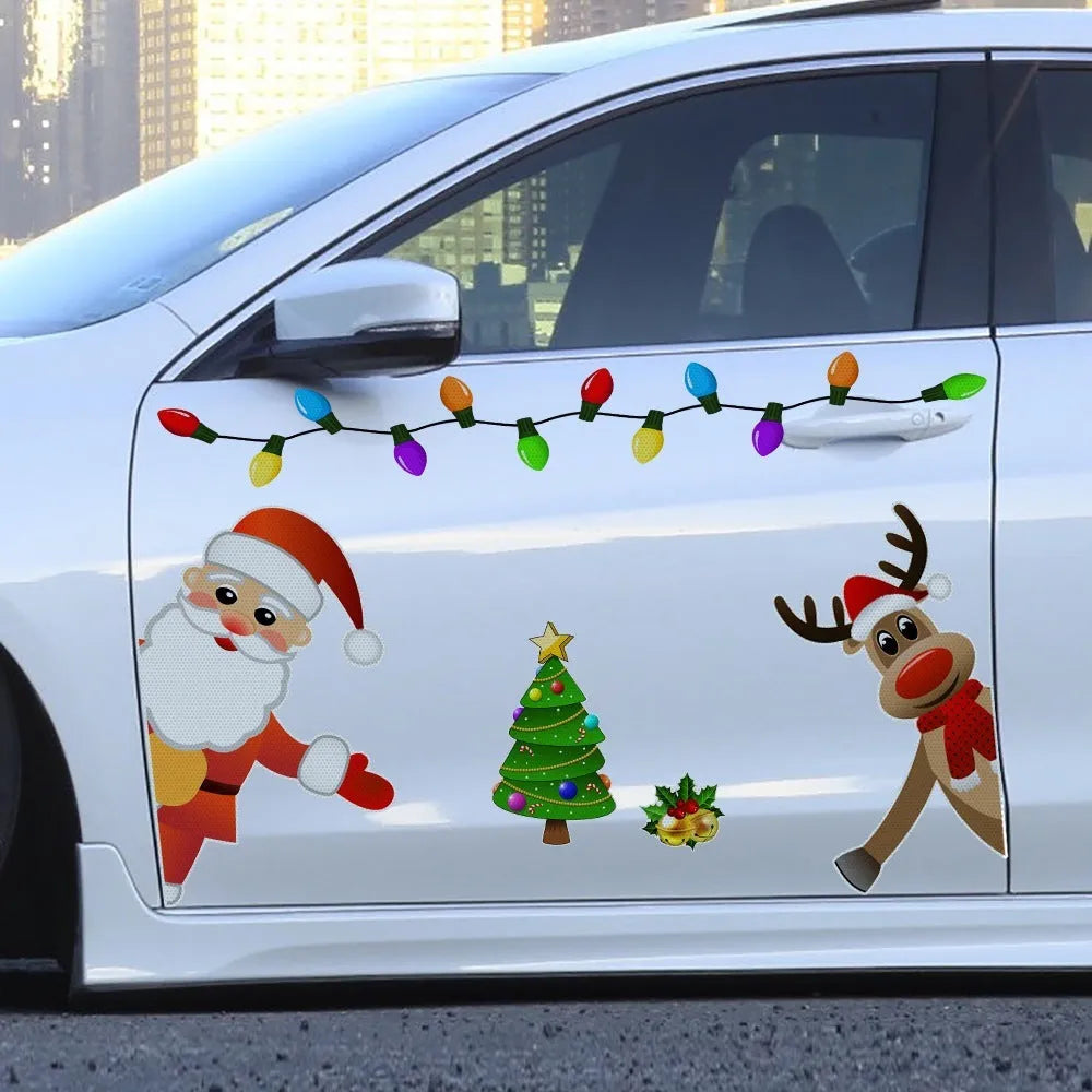 Medium cartoon Christmas elk magnetic car sticker with reflective threads