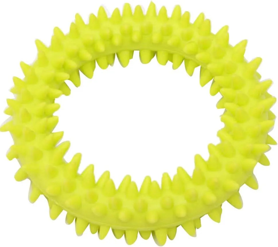Blue spiky circle ring dog chew toy made of TPR on a white background.
