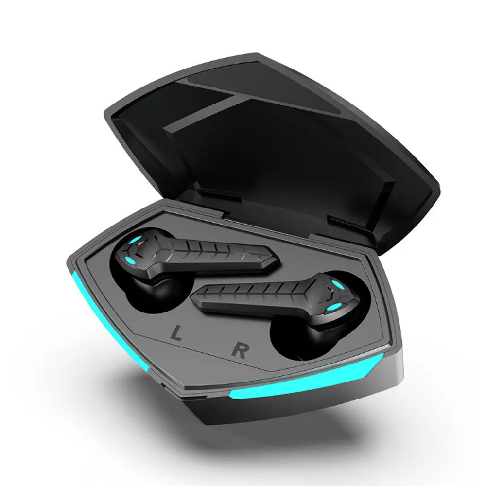 Black X15 wireless in-ear Bluetooth headphones with charging case.