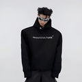 Men's loose hooded sweater with heavy shoulder pads and metal three-dimensional printing design in red colour