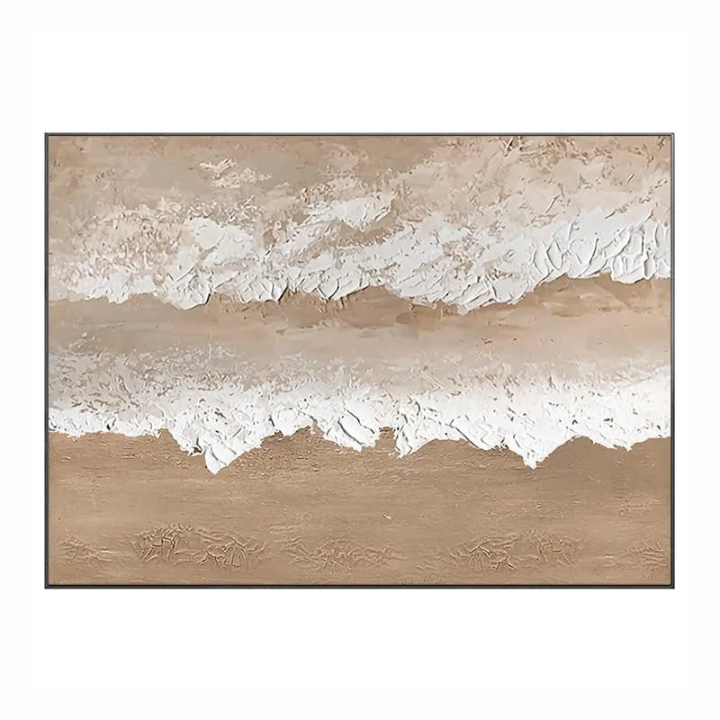Handmade abstract beach landscape oil painting on canvas with brown texture for wall decoration