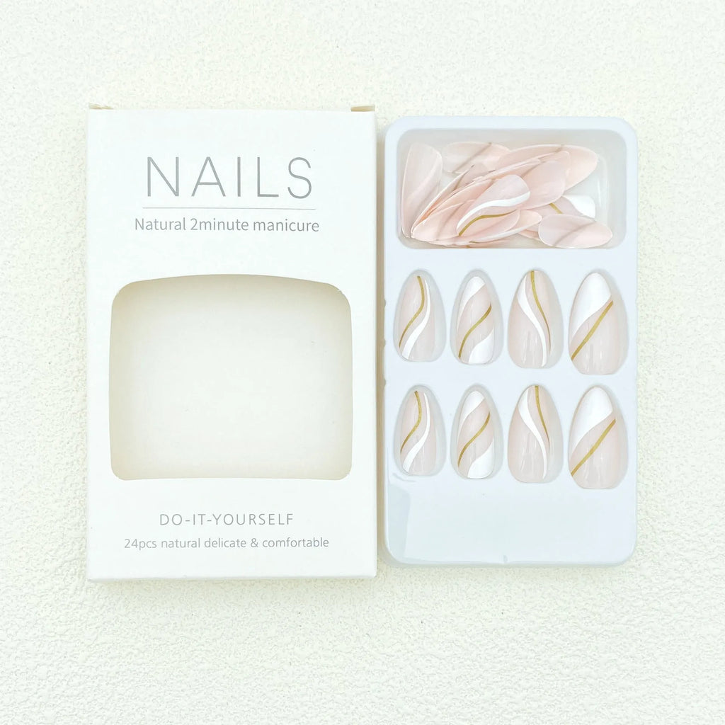 Golden lines plaid pattern wearable nail stickers with pre-applied jelly glue adhesive