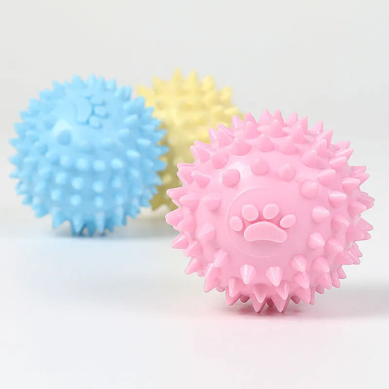 Blue TPR dog chewing toy with footprint design and soft bulging texture for tooth cleaning