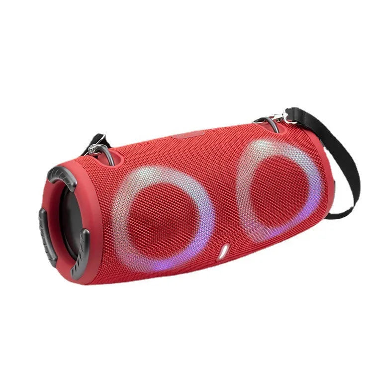 War Drum portable Bluetooth speaker with coloured RGB lights in black, blue, red, silver grey, or camouflage.
