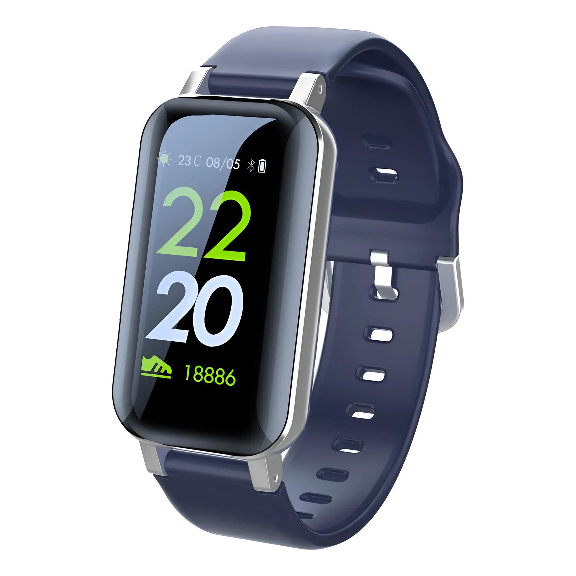 Call Bracelet smart wearable fitness tracker in Black, Blue, and Coffee colours on a wrist.