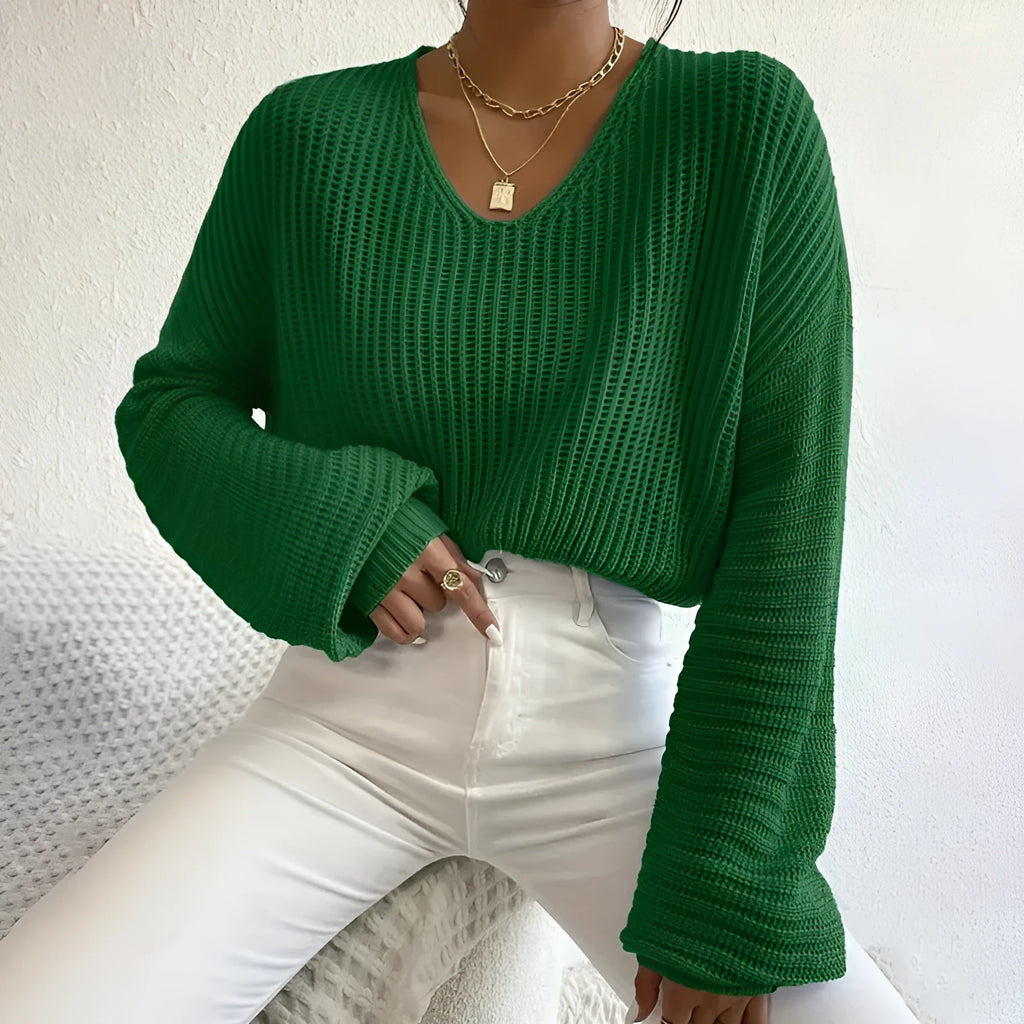 Women's solid colour long sleeve polyester pullover top in loose casual fit