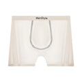 Satin ice silk seamless men's boxers in flesh color with mid waist elastic band