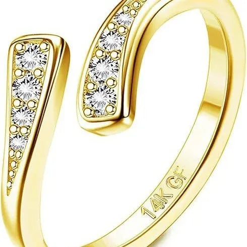 14K gold plated geometric toe ring with rhinestone or water drop decorative designs