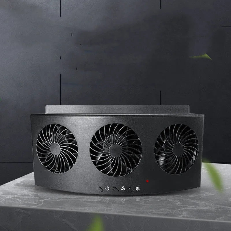 Black and white USB car ventilation fan for vehicle cabin air circulation