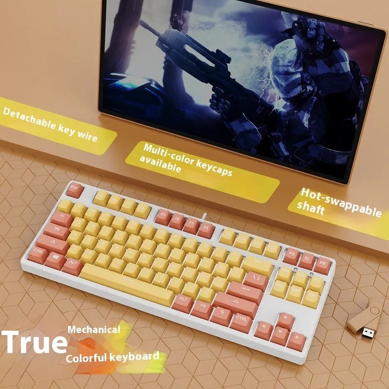 87 key wired mechanical gaming keyboard with two-colour keycaps and metal construction