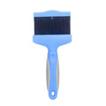 Double-sided pet brush with stainless steel pins on blue ergonomic handle