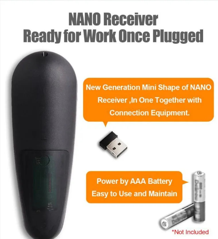 G30 wireless keyboard remote control with air mouse and nano receiver.