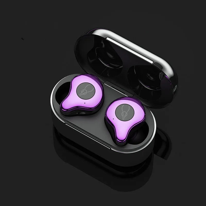 Coffee coloured wireless TWS Bluetooth earbuds and charging case on a white background.