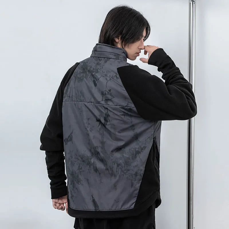 Men's Cotton Fleece Jacket Loose Hooded Jacket with Trend Stitching Black M-2XL Casual Youth Popular Style Outerwear for Everyday Wear