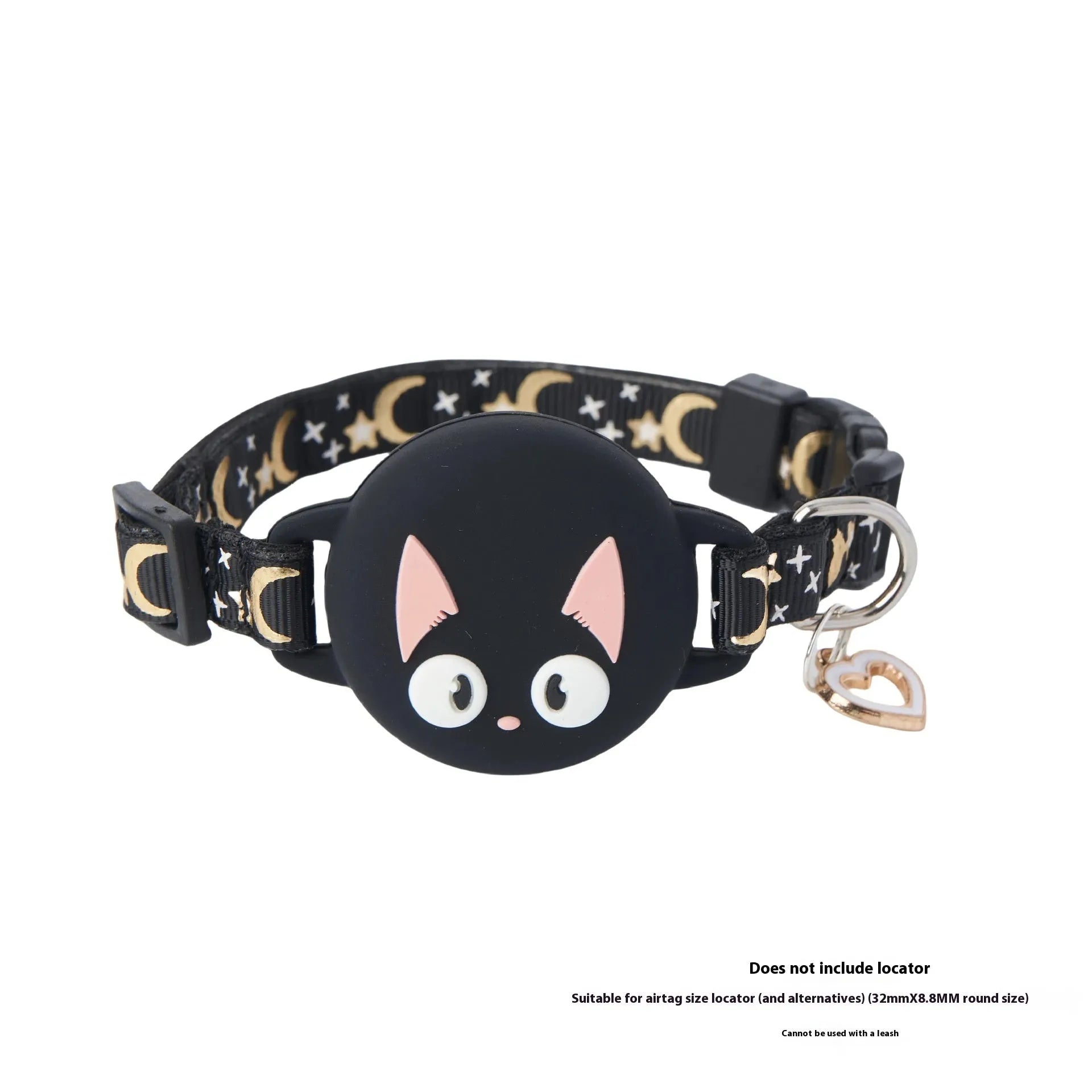 Pink plastic cat collar with built-in white Apple AirTag protective case, shown on S size setting.
