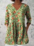 Women's printed dress with wave pattern, 3/4 sleeves and loose wide waist fit