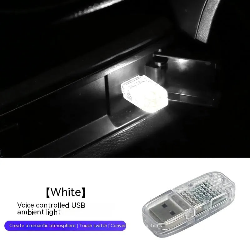 Car USB atmosphere light with touch controls and voice command RGB lighting functionality